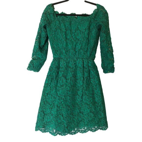 Vintage Scaasi Boutique Green Lace Dress Saks Fifth Re-Embroidered Lace XS - Picture 1 of 11